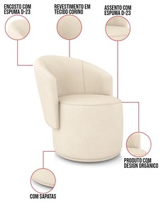 Sofá Namoradeira e 2 Poltronas Orgânica para Sala Malu Sintético M11 - D'Rossi - Bege