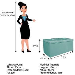 Calçadeira Estofada Manchester 90 cm Solteiro Suede Azul Tiffany - ADJ Decor