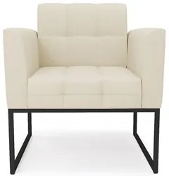 Poltrona Decorativa Base Industrial Preto Ana Linho Bege - Ibiza