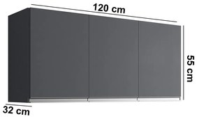 Armário Cozinha Aéreo 120cm 3 Portas Leticia A01 - D'Rossi - Cinza