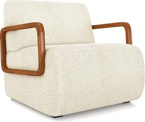 Poltrona Decorativa Sala de Estar Odessa Braços em Madeira Bouclê Off White G33 - Gran Belo