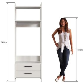 Closet Aberto com 2 Gavetas Cabide Guarda Roupa Off White
