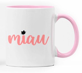 Caneca Gatinha Miau Geek Nerd Branca com Alça Rosa Claro