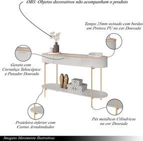 Aparador Amanda 1 Gaveta e 1 Prateleira Pés Metálicos Dourados G18 - Gran Belo - Fendi/Quartzo