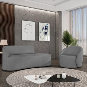 Sofá 2 Lugares Orgânico 140cm Morgan e 2 Poltronas Lua Linho Grafite D03 - D'Rossi