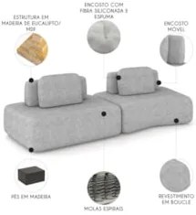 Sofá Ilha 314cm 2 Módulos Sala de Estar Moby Boucle Grafite Z08 - Mpoz