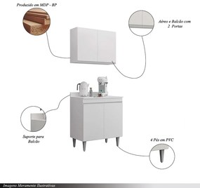 Conjunto Balcão de Cozinha com Tampo Papin Armário Aéreo MDP/BP Branco G96 - Gran Belo