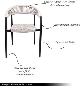 Kit 4 Cadeiras Área Externa de Alumínio Carmy com Corda Naútica Preto/Amêndoa G56 - Gran Belo