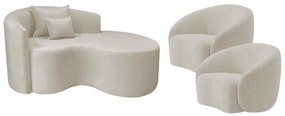 Kit Recamier Curvo Sala de Estar Inglaterra 150cm Lado Direito e 2 Poltronas Orgânica Luxo Amore Linho