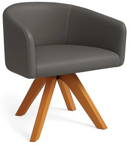 Poltrona Sala Base Giratória Madeira Arielle Sintético Grafite D03 - D'Rossi