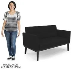Sofá Namoradeira e 2 Poltronas Base Madeira Preto Ana Linho Preto - Ib