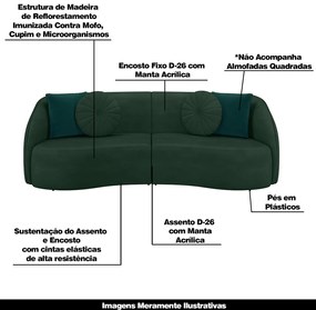Sofá Decorativo 240cm com Almofadas Redondas Clarke Veludo Verde G45 - Gran Belo