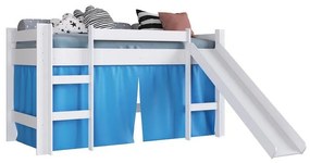 Cama Infantil Elevada com Escorregador Cortina Azul Playground