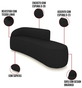 Sofá 4 Lugares Orgânico 220cm Morgan e 2 Poltronas Lua Linho D03 - D'Rossi - Preto