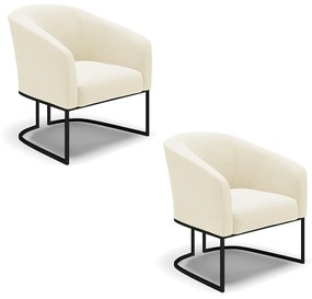 Poltrona Decorativa Industrial Preto Kit 2 Stella Cotelê Ext/Veludo D03 - D'Rossi - Off White