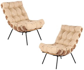 Kit 2 Poltrona Decorativa Sala de Estar Costela Couro Bege G34 - Gran Belo