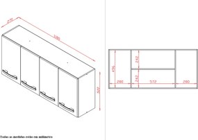 Armário 4 Portas Cozinha Aéreo Íris MB1 120cm