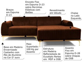 Sofá 4 Lugares Bipartido com Chaise Lado Esquerdo Base de Madeira Euro 265 cm Veludo Telha G15 - Gran Belo