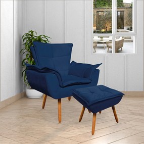 Kit 2 Poltronas Decorativas Pés Palito Charger Suede Azul Marinho G19 - Gran Belo
