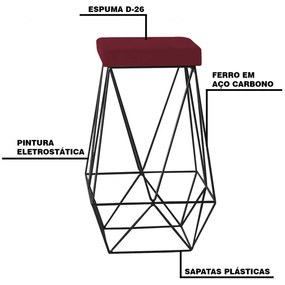 Banqueta Decorativa Kathy Base Preta Suede Bordô G41 - Gran Belo