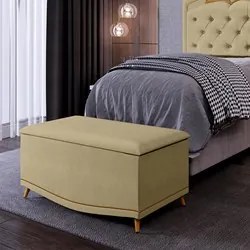 Calçadeira Baú Solteiro 90cm com Tachas Imperial J02 Linho Areia - Mpo