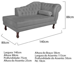 Recamier Diana 140cm Lado Esquerdo Suede Cinza - ADJ Decor