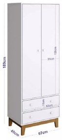 Guarda Roupa Infantil 2 Portas 2 Gavetas Retrô Branco BY140