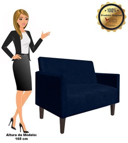 Namoradeira Jade 02 Lugares Suede Azul Marinho Pés Chanfrado Tabaco - D'Rossi