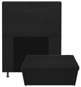 Kit Cabeceira e Calçadeira Baú Estofada Mel 90 cm Solteiro Com Capitonê Corano Preto - ADJ Decor