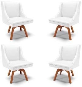 Kit 4 Cadeiras Decorativas Sala de Jantar Base Giratória de Madeira Firenze PU Branco Fosco/Natural G19 - Gran Belo