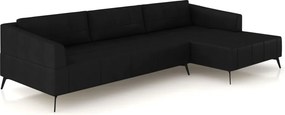 Sofá Bipartido Sala de Estar Kiara 332cm Chaise Direito Pés de Ferro Couro Preto G52 - Gran Belo