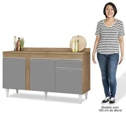 Balcão Gabinete para Pia com Tampo 150cm 3 Portas 1 Gaveta Dakota Cast