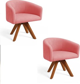 Poltrona Sala Base Giratória Madeira Kit 2 Arielle Suede Rose D03 - D'Rossi