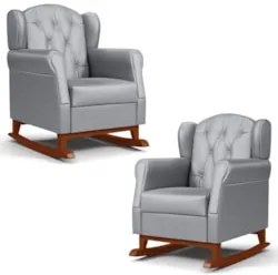 Kit 02 Poltronas Amamentação Base Madeira Balanço Lucy Z39 Sintético C