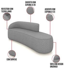 Sofá 4 Lugares Orgânico 220cm Morgan e 2 Poltronas Lua Linho Grafite