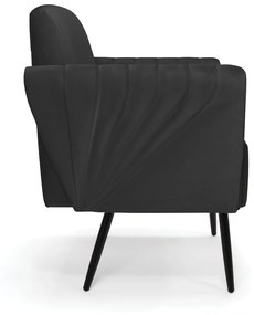 Sofá Namoradeira com 2 Poltronas Pés Palito de Ferro Bruna Corino D01 - D'Rossi - Preto