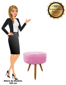 Puff Banqueta Berlim Redondo Suede Rosa Bebê Pés Castanho D'Rossi