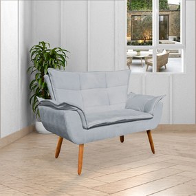 Poltrona Namoradeira Pés Palito Charger Suede Cinza G19 - Gran Belo