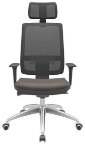 Cadeira Office Brizza Tela Preta Com Encosto Assento Vinil Café Autocompensador 126cm - 63016 Sun House