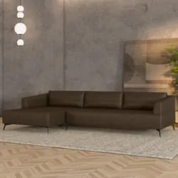 Sofá 5 Lugares 346cm Com Chaise Esquerdo Eko Couro Castanho Z55 - Mpoz