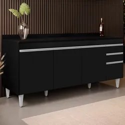 Balcão Gabinete 180cm com Tampo Dallas Preto - Lumil