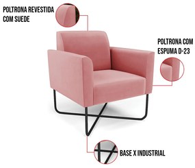 Poltrona Base X Industrial Preto Marisa Suede Rosê D03 - D'Rossi