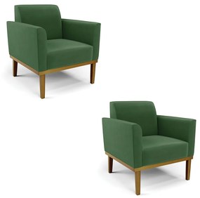 Kit 2 Poltronas Decorativas Isabella Pés Fixo em Madeira Castanho Suede Verde G19 - Gran Belo