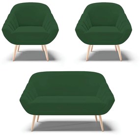 Kit 01 Namoradeira 02 Lugares e 02 Poltronas Giovana Veludo Pés Palito Natural - D'Rossi - Verde