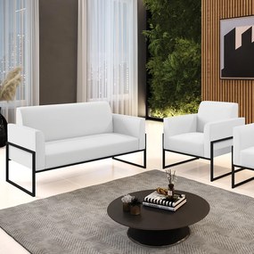 Sofá Namoradeira com Poltrona Base Industrial Alta Preto Marisa Corino D03 - D'Rossi - Branco