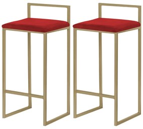Kit 2 Banquetas Decorativa Jasmine Base Gold Veludo Vermelho G41 - Gran Belo