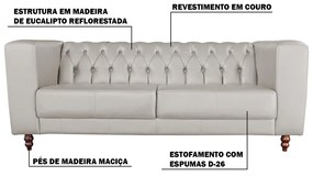 Sofá 3 Lugares Ravena 240cm Couro Tiza G58 - Gran Belo