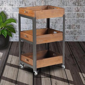 Fruteira Para Cozinha Multiuso com Rodízio Morélia Grafite Madeira Maciça Rustic Brown G54 - Gran Belo