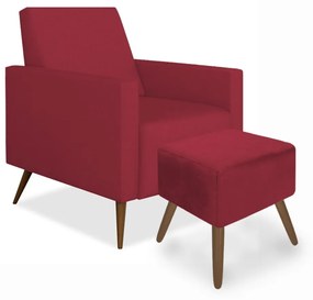 Kit Poltrona Gabi Pé Palito + Puff Quadrado Suede Vermelho Sala, quarto, amamentação