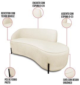 Sofá 2 Lugares Orgânico 140cm Pé Ferro Preto Morgan Bouclê D03 - D'Rossi - Bege